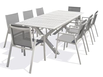 Floride - Ensemble repas de jardin 8 places en aluminium blanc