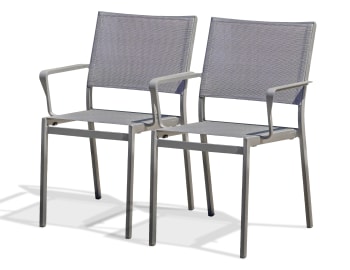 Stockholm - Lot de 2 fauteuils de jardin en aluminium et toile plastifiée grise
