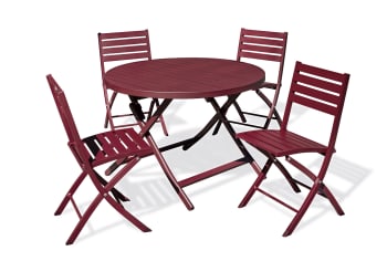 Marius - Tavolo e sedie da giardino 4 posti in alluminio rosso carminio