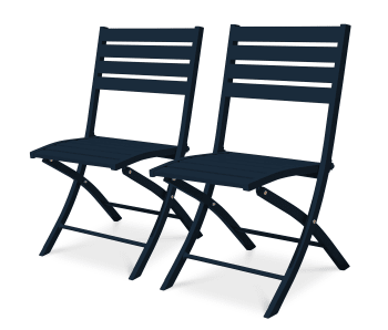 Marius - Lot de 2 chaises de jardin en aluminium bleu marine