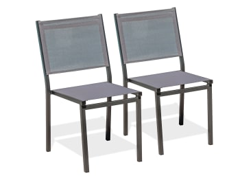 Tolede - Lote de 2 sillas de jardín de aluminio y lona plastificada antracita
