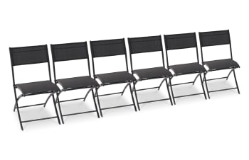 C43 - Lot de 6 chaises en aluminium et toile plastifiée noire