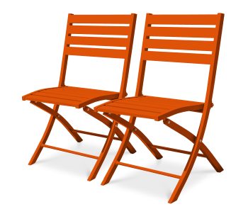 Marius - Lote de 2 sillas de jardín plegables de aluminio naranja