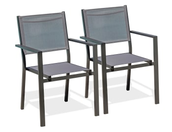Tolede - Lot de 2 fauteuils de jardin en aluminium et toile plastifiée grise