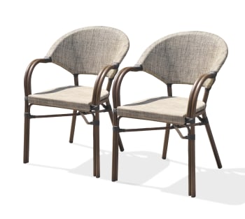 Ushuaia - Lote de 2 sillones de jardín de aluminio y lona plástico marrón claro