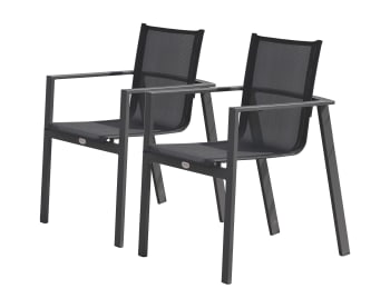 Alu-miami - Lot de 2 fauteuils de jardin empilables en aluminium gris anthracite