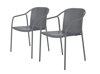 Rod - Lot de 2 fauteuils de jardin en aluminium laqué et polypropylène gris
