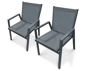 Floride - Lot de 2 fauteuils de jardin empilables en aluminium gris anthracite