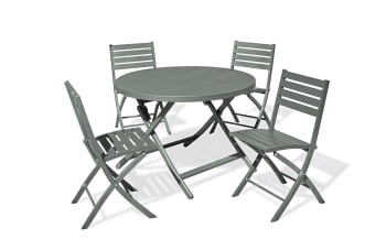 Marius - Tavolo e sedie da giardino 4 posti kaki in alluminio