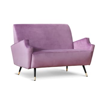 ADRIANA - Divano design vintage in velluto lilla gambe nero ottone