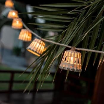 Guirlande lumineuse d'extérieur bambou rotin jute 10 lumières  beige