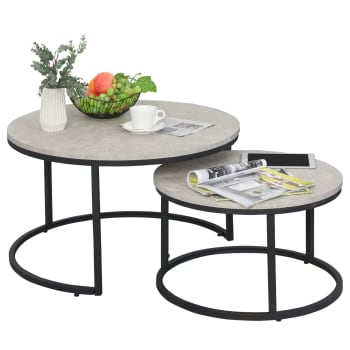 Homcom - Set 2 tavolini da caffè impilabili in metallo e MDF grigio e nero