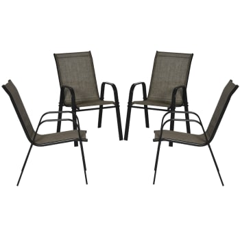 Outsunny - Set 4 pz sedie da giardino impilabili con braccioli marrone