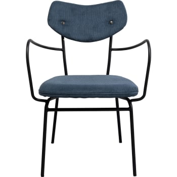 Viola - Chaise avec accoudoirs bleu côtelé et acier noir