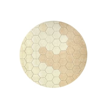 Planet bee - Tapis lavable nid d'abeille rond en coton golden Ø 140 cm