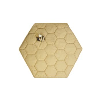 Planet bee - Tapis de jeu nid d'abeille en coton miel 100 x 100 cm