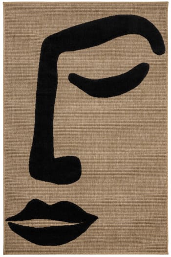 Palma - Tapis aspect jute à motif visage en relief - Noir - 200x290 cm