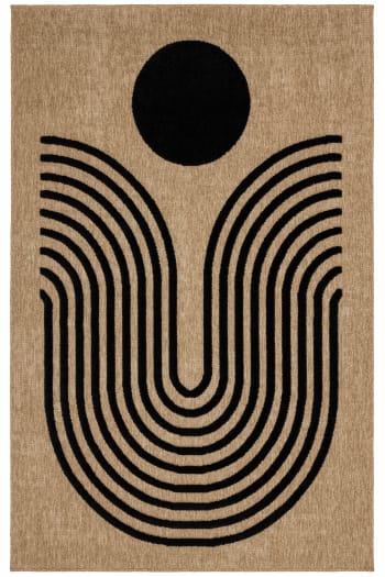 Tappeto aspetto iuta motivo rilievo di un viso - Nero - 160x230 cm