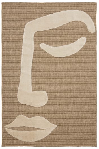 Palma - Tapis aspect jute à motif visage en relief - Blanc - 160x230 cm
