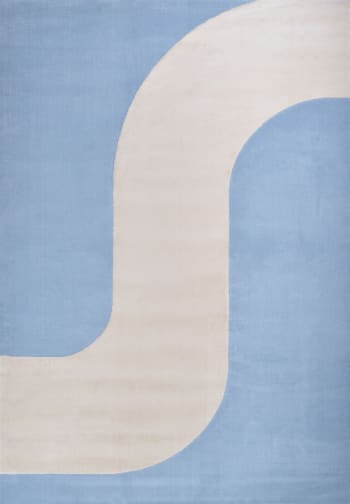 Nely - Tapis de salon à poils ras motif vague - Bleu - 80x150 cm