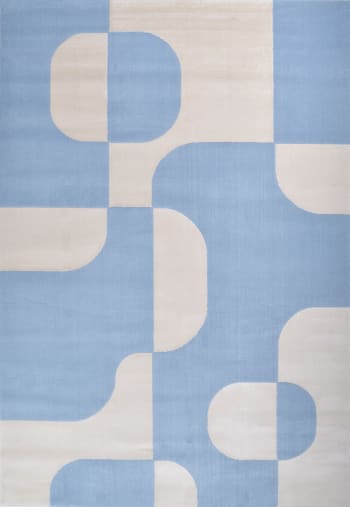 Nely - Tapis de salon à poils ras motif graphique - Bleu - 80x150 cm