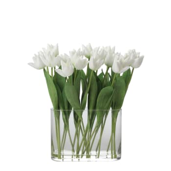 Composition de 20 tulipes artificielles avec vase blanche et verte H41