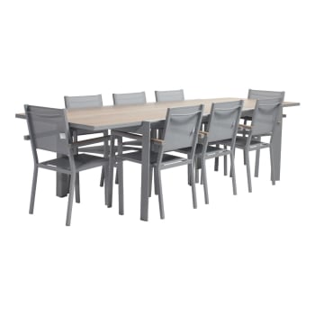 Miami - Table de jardin gris clair 200/300cm 8 fauteuils