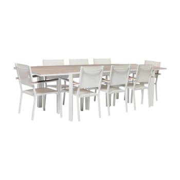 Miami - Table de jardin blanche 200/300cm avec 8 fauteuils