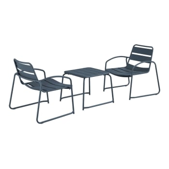 Suzana - Set de jardin bas relax anthracite acier 2 chaises