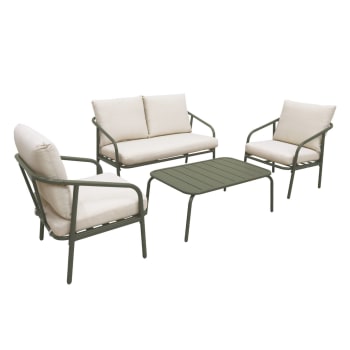 Messina 4 - Gartenmöbelset aus Metall, 4 Sitzplätze, Salbeigrün