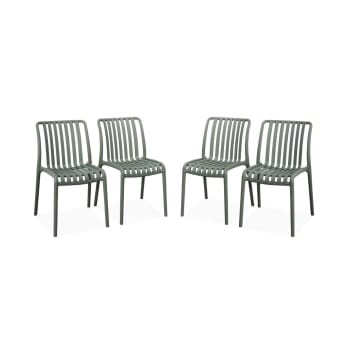 Agathe chaises - Lot de 4 chaises de jardin en plastique vert de gris