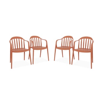 Pauline - Lot de 4 fauteuils de jardin plastique terracotta