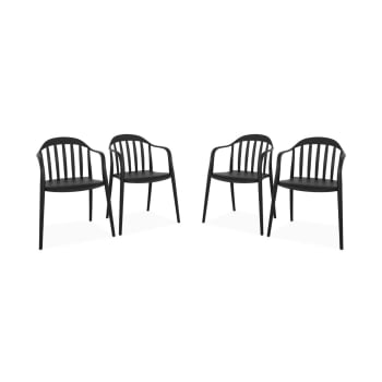 Pauline - Lot de 4 fauteuils de jardin plastique noir