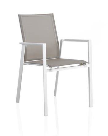 Lot de 4 fauteuils en aluminium blanc avec toile plastifiée taupe