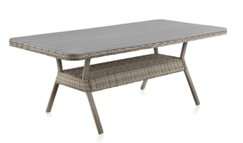 WICK - Table aluminium fibre marron plateau lames de fibre gris 200X100