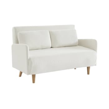 Panam - 2-Sitzer-Sofa mit Cordbezug und Holzfüßen, Weiß