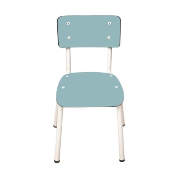 Little suzie - Chaise d'écolier enfant en stratifié unie bleue jade pieds blancs