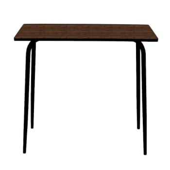 Véra - Table haute en stratifié bois foncé pieds noirs 4 places