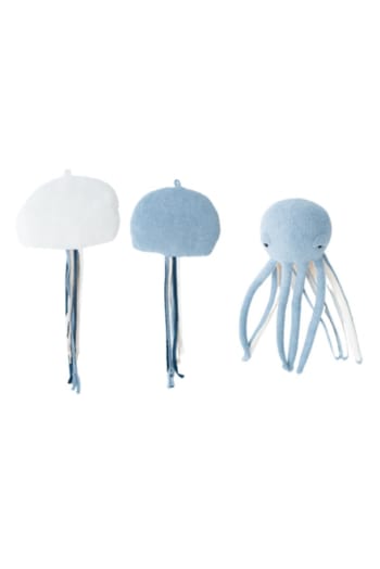 Pack peluches pared medusas, pulpo azul claro y blanco