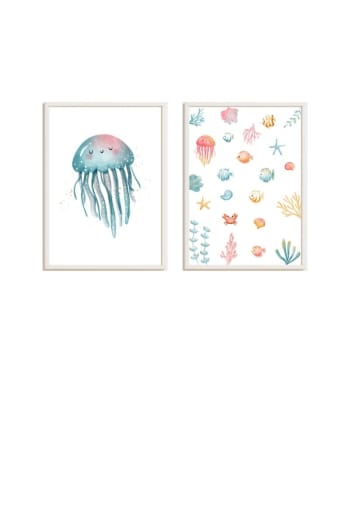 DECOWOOD - Cadres pour enfants océan et méduses bleu multicolore 43x33
