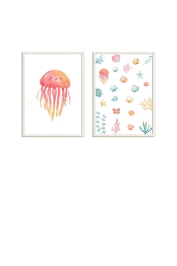 DECOWOOD - Cuadros infantiles océano y medusa rosa multicolor 43x33