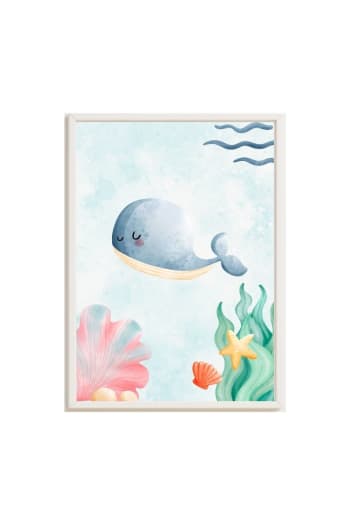 DECOWOOD - Cadre pour enfants baleine bleu océan multicolore 43x33