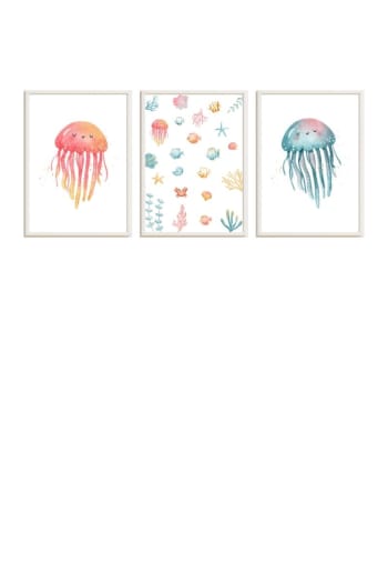 DECOWOOD - Cadres pour enfants imprimé multicolore océan et méduses 43x33