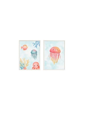 DECOWOOD - Cadres pour enfants océan et méduses imprimé multicolore 43x33