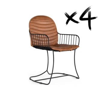 Ensemble de 4 chaises tapissées de cuir marron naturel