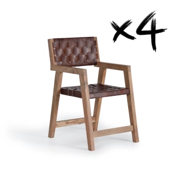 Ensemble de 4 chaises en bois de manguier et cuir naturel
