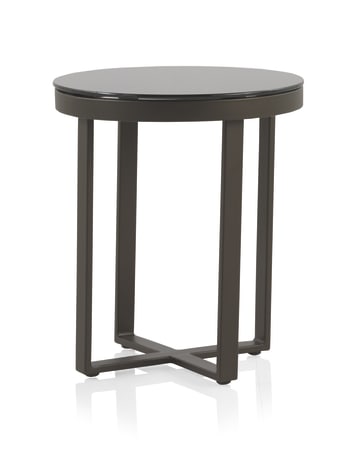 Star - Table basse aluminium marron et verre trempé noir diamètre 45 cm