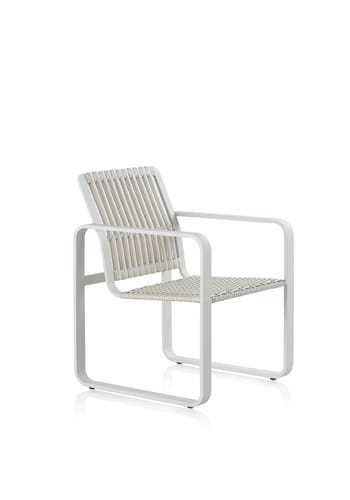 Cires - Lot de 4 fauteuils en aluminium et fibre blanche avec coussin bleu