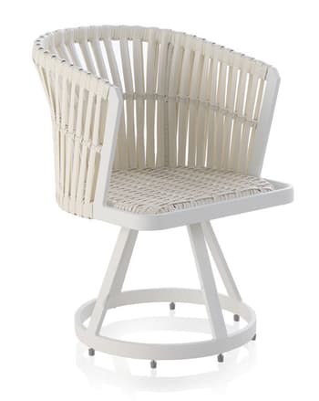 Cires - Lot de 4 fauteuils aluminium et fibre blanc avec coussin bleu