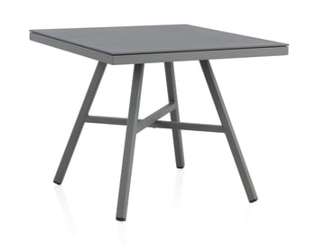 Cube - Table carrée aluminium et verre trempé effet pierre gris taupe 90X90